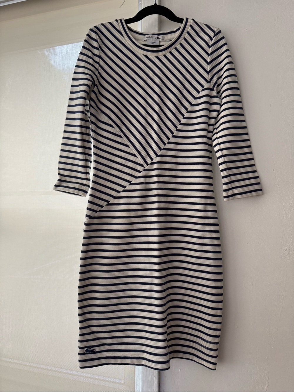 Lacoste Navy and White Striped Long Sleeve Knit Dress